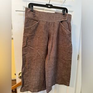 Max Studio Button Front Culottes Women Size 10 Brown Wide Leg Linen Blend